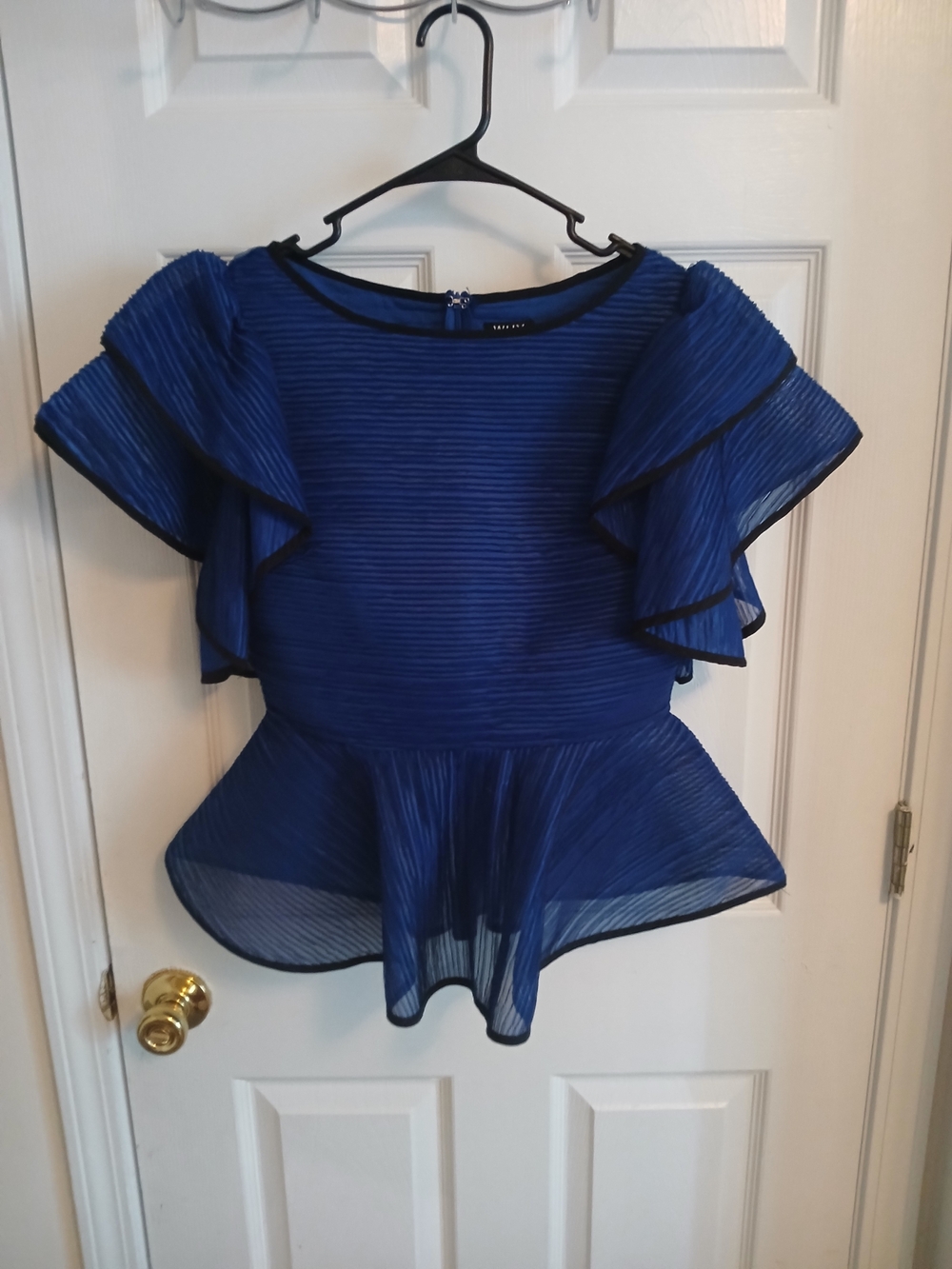 Womenโs Royal Blue Ruffle Peplum Blouse โ Elegant Evening Top